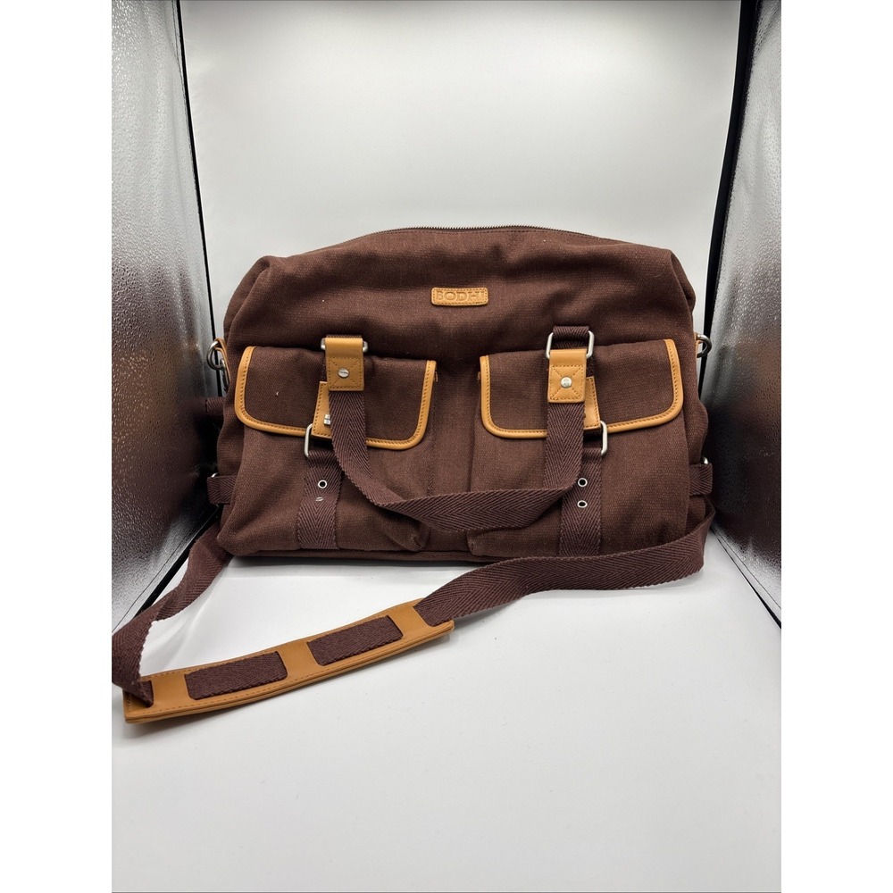 Bodhi Brown Canvas Travel Messenger Laptop‎ Bag Leather Trim